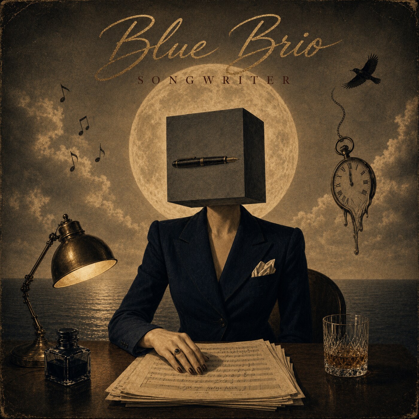 Blue Brio — songwriter at desk with sheet music